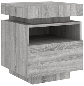 Mesa de cabeceira com luzes LED 40x39x48,5 cm cinzento-sonoma