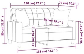 Sofá 2 lugares + almofadas decorativas 120cm couro artif. cinza