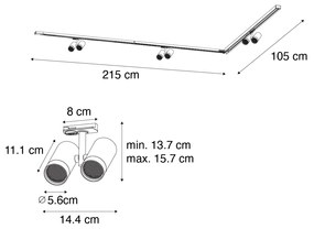 Sistema de iluminação de trilho moderno com 3 focos brancos monofásicos - Iconic Scopio Moderno