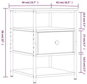 Mesa cabeceira 40x42x56 cm derivados de madeira carvalho fumado