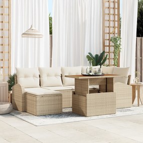 Conjunto de Sofá para Jardim Com Almofadas Bege Vime Poly de 7 Peças