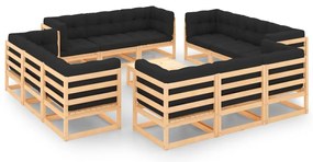 13 pcs conjunto lounge de jardim c/ almofadões pinho maciço