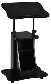 Mesa para computador ajustável em altura com carrinho de computador redondo e prateleira para mesa de casa 55 x 40 x 66-110 cm preto