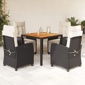 vidaXL 5 pcs conjunto de jantar p/ jardim c/ almofadões vime PE preto