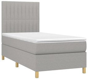 Cama box spring c/ colchão e LED 90x200 cm tecido cinza-claro