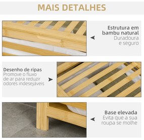 HOMCOM Cesto de Roupa de Bambu Cesto Roupa Suja Capacidade 55L com Bol