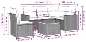 6 pcs conjunto de sofás p/ jardim com almofadões vime PE bege
