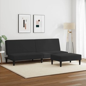 Sofá-cama 2 lugares c/ apoio de pés veludo preto