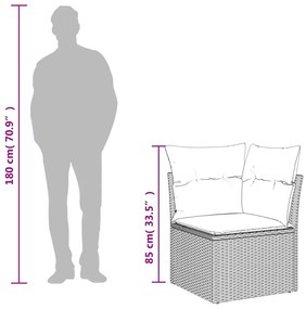 8 pcs conjunto sofás de jardim c/ almofadões vime PE cinzento