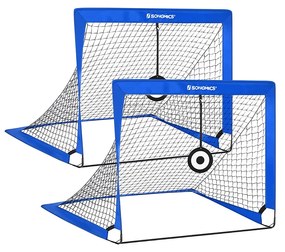 Conjunto de 2 balizas de futebol para crianças dobráveis com 6 cones de treino 90 x 120 x 90 cm em azul