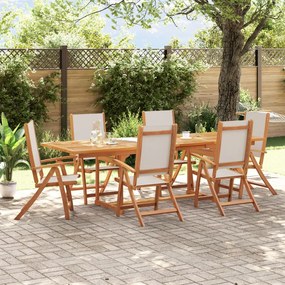 7 pcs conjunto de jantar para jardim acácia maciça e textilene