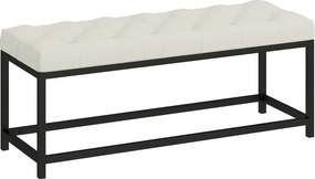 Banco entrada ou ao Pés da Cama Estofado em Veludo 117x40x48 cm Design Capitonê Base de Metal Banco para Quarto Entrada Sala Creme