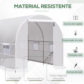 Estufa Tipo Túnel 400x200x200cm Estufa de Jardim com Portas Enroláveis