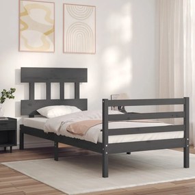 vidaXL Estrutura de cama com cabeceira 90x200 cm madeira maciça cinza