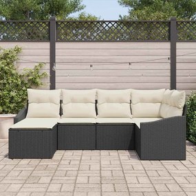 Conjunto de Sofá de Jardim com 6 Peças e Almofadas Pretas em Rattan Si