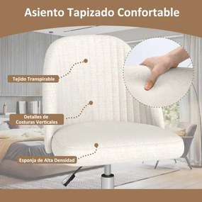 Cadeira de escritório moderna sem braços giratória, com encosto curvo e assento estofado com altura ajustável, bege