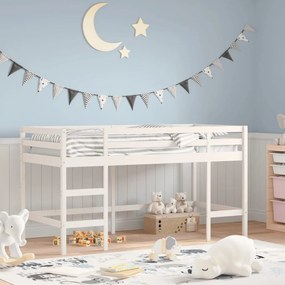 Cama alta p/ criança c/ escada 90x190 cm pinho maciço branco