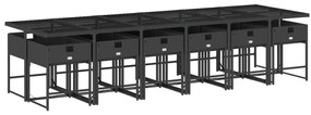 13 pcs conjunto de jantar p/jardim com almofadões vime PE preto