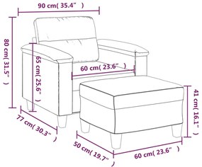 Poltrona com apoio de pés couro artificial 60 cm cinzento