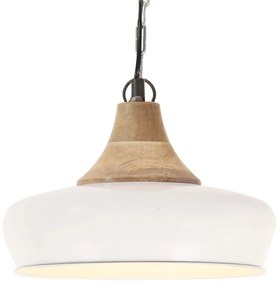 vidaXL Candeeiro teto industrial 26 cm E27 ferro branco/madeira maciça