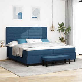 vidaXL Cama Box com Colchão &amp; Banco Azul 200x200 cm Tecido