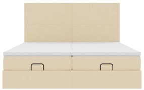 Estrutura de cama otomana com colchões tecido creme 200x200cm