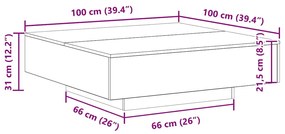 Mesa de Café vidaXL com Luzes LED Carvalho Preto 100x100x31 cm