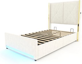 Cama em veludo com cabeceira estofada e matelassada, Bege | AOSOM Portugal