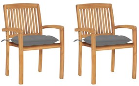 vidaXL Cadeiras de jardim c/ almofadões cinzentos 2 pcs teca maciça
