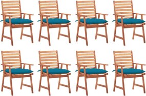 vidaXL Cadeiras de jantar p/ jardim 8 pcs c/ almofadões acácia maciça