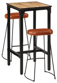 3 pcs conj. de bar madeira de mangueira áspera maciça e metal