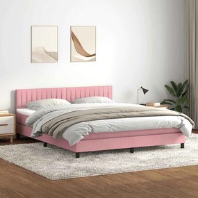 vidaXL Cama box spring c/ colchão e LED 180x210 cm veludo Rosa