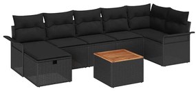 Conjunto de sofá de jardim de 8 peças da com almofadas, vime preto.