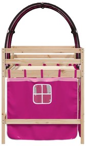 Cama alta para criança com túnel 80x200 cm pinho maciço rosa