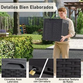 Caixa de armazenamento exterior de 145 L 56 x 56 x 60,5 cm Recipiente de PP com padrão de rattan e tampa com fechadura castanho