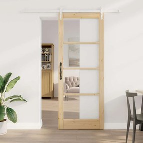 Porta Deslizante vidaXL com Conjunto de Hardware 83x211 cm Madeira Sólida de Pinheiro