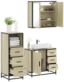 vidaXL 3 pcs conj. móveis casa banho derivados madeira carvalho sonoma