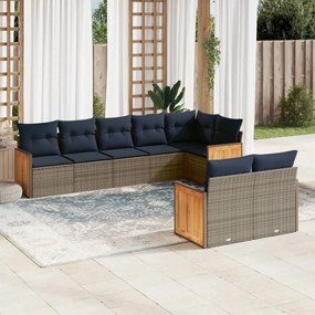 vidaXL 8 pcs conjunto sofás p/ jardim c/ almofadões vime PE cinzento