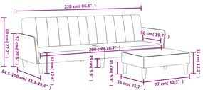 Sofá-cama 2 lugares c/ apoio de pés veludo cinza-claro