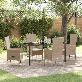 vidaXL Conjunto de Jantar de Jardim 5 Peças com Almofadas Beiges em Rattan Sintético.