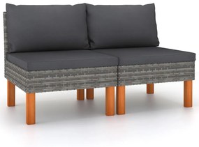 vidaXL Sofás de centro 2 pcs vime PE e madeira de eucalipto maciça