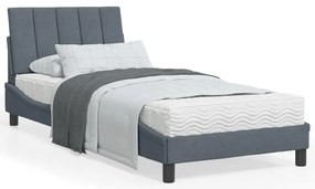 vidaXL Cama com colchão 90x200 cm veludo cinzento-escuro