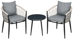 Outsunny Conjunto Móveis de Jardim 3 Peças Incluí Mesa com Bancada de Vidro Temperado e 2 Cadeiras com Almofadas Cinza | Aosom Portugal