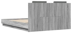 Estrutura de cama c/ cabeceira/luzes LED 140x200cm cinza sonoma