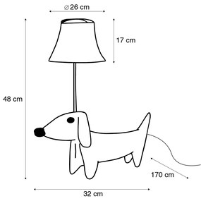 Candeeiro de Mesa Infantil Dachshund Castanho incl LED - Waldi Para crianças