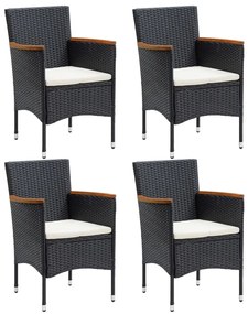 5 pcs conjunto de jantar p/ jardim c/ almofadões preto