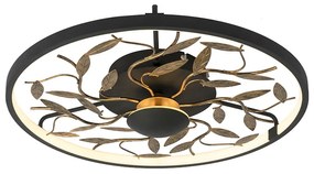 LED Candeeiro de tecto Art Déco preto com 3 níveis de escurecimento dourado - Bota Art Deco