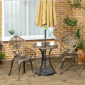 Conjunto de jardim estilo bistrô em alumínio, conjunto de 3 peças: 2 cadeiras + mesa redonda com acabamento em imitação de ferro forjado