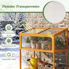 Estufa de madeira 90 x 50,5 x 105 cm, teto transparente rebatível, estante de arrumação, proteção, vaso elevado, casa de cultivo, interior/exterior, c