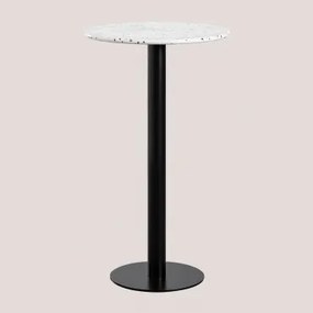 Mesa Alta De Bar Redonda Ø60 Cm Em Terraço Dolce Terrazzo Marfim - Preto - Sklum